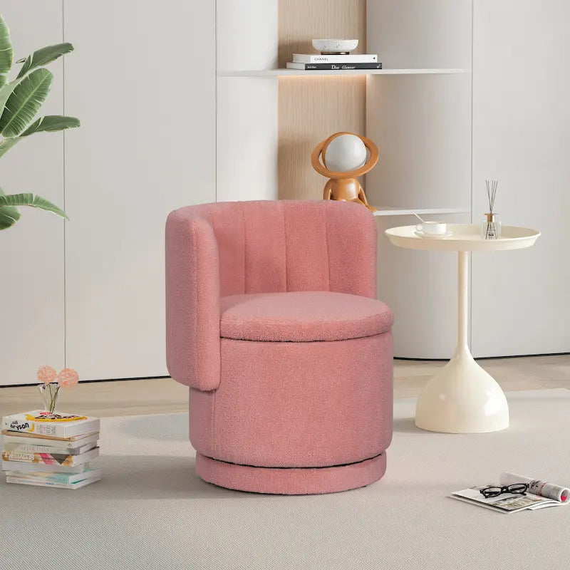 Fauteuil pivotant à 360° en tissu bouclé gris/beige/rose avec rangement dissimulé – 1 personne