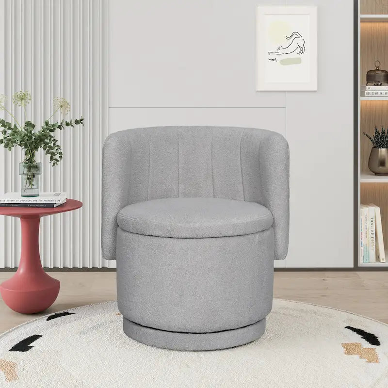 Fauteuil pivotant à 360° en tissu bouclé gris/beige/rose avec rangement dissimulé – 1 personne