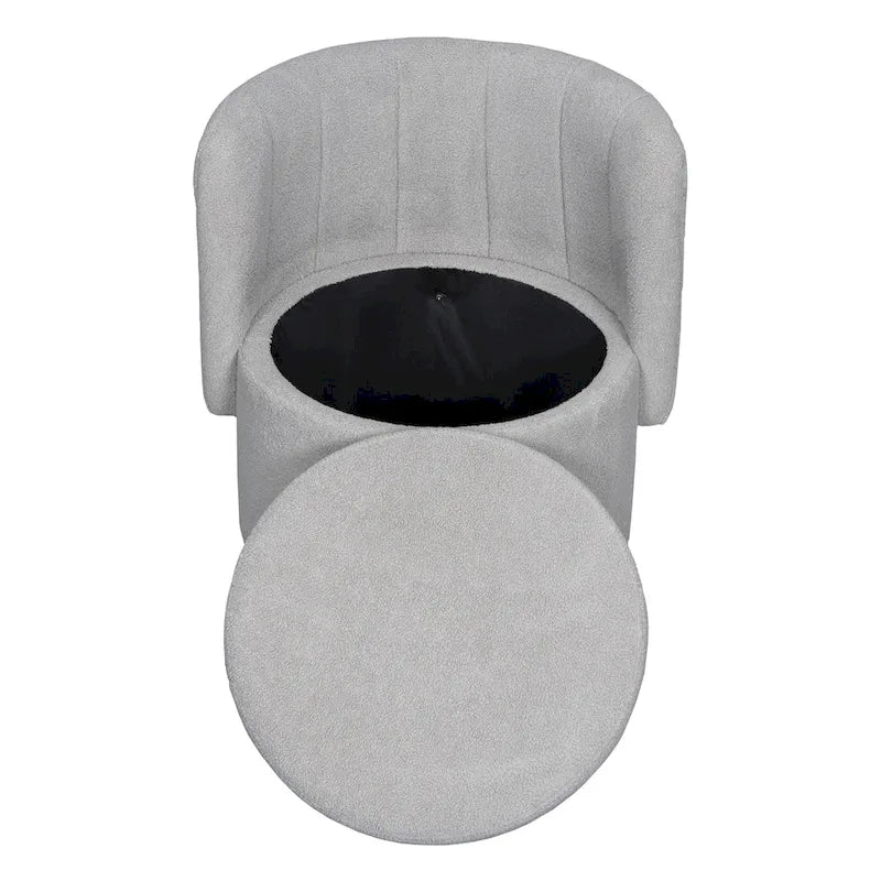 Fauteuil pivotant à 360° en tissu bouclé gris/beige/rose avec rangement dissimulé – 1 personne