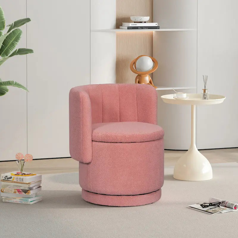 Fauteuil pivotant à 360° en tissu bouclé gris/beige/rose avec rangement dissimulé – 1 personne