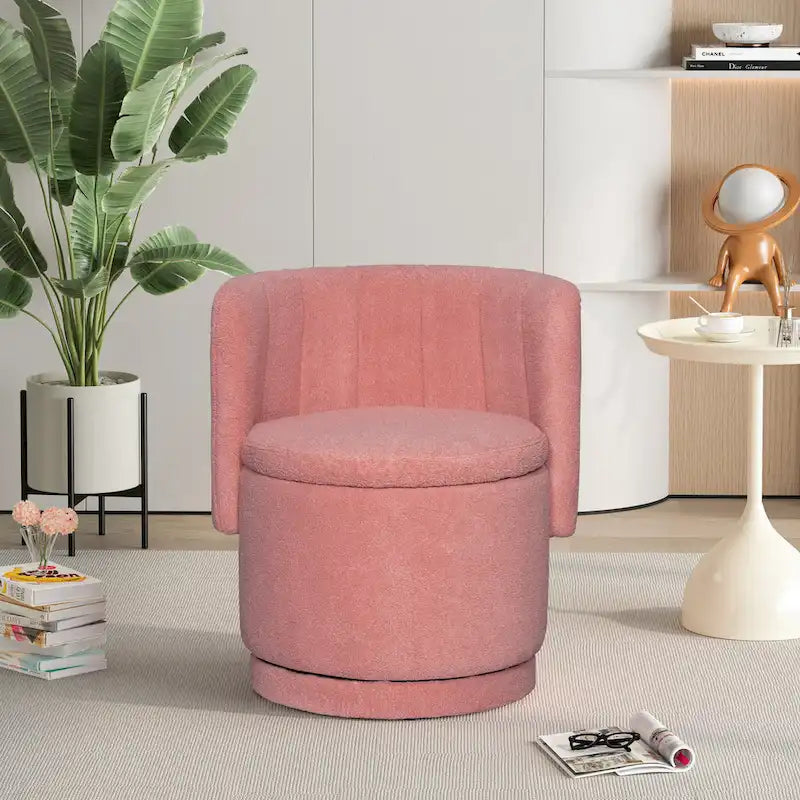 Fauteuil pivotant à 360° en tissu bouclé gris/beige/rose avec rangement dissimulé – 1 personne