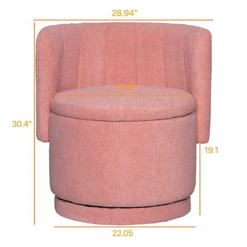 Fauteuil pivotant à 360° en tissu bouclé gris/beige/rose avec rangement dissimulé – 1 personne