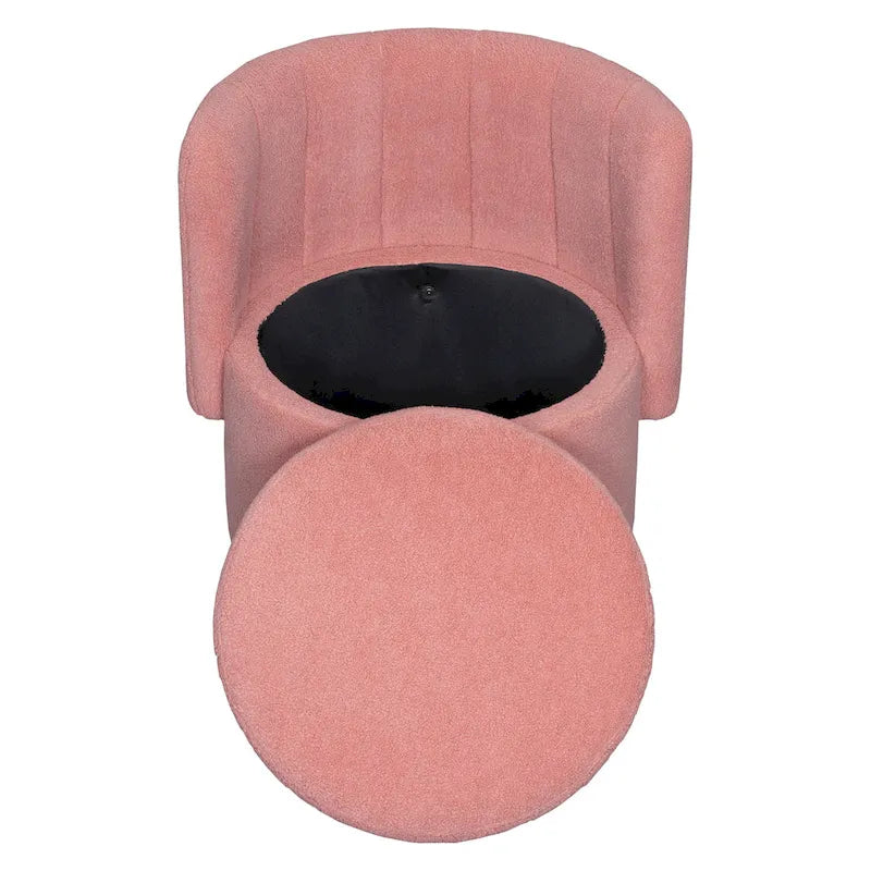 Fauteuil pivotant à 360° en tissu bouclé gris/beige/rose avec rangement dissimulé – 1 personne