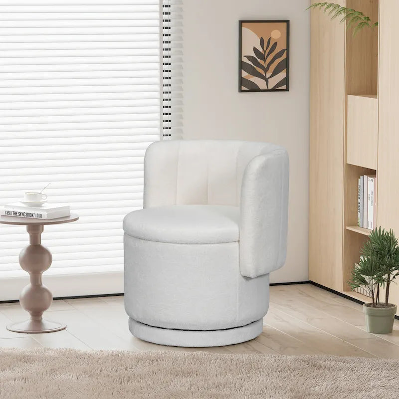 Fauteuil pivotant à 360° en tissu bouclé gris/beige/rose avec rangement dissimulé – 1 personne