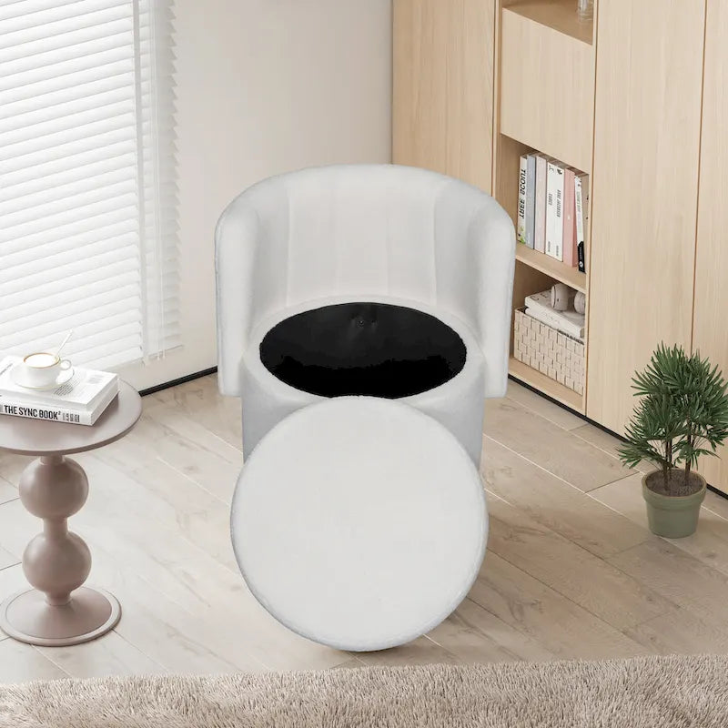 Fauteuil pivotant à 360° en tissu bouclé gris/beige/rose avec rangement dissimulé – 1 personne