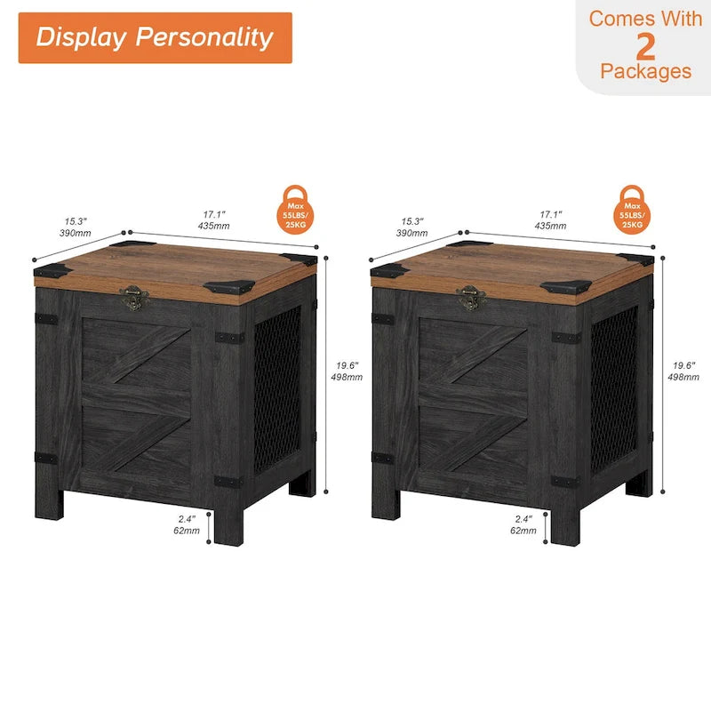 Table d'appoint relevable rétro industrielle grise, blanche et noire avec treillis en fer et coins métalliques