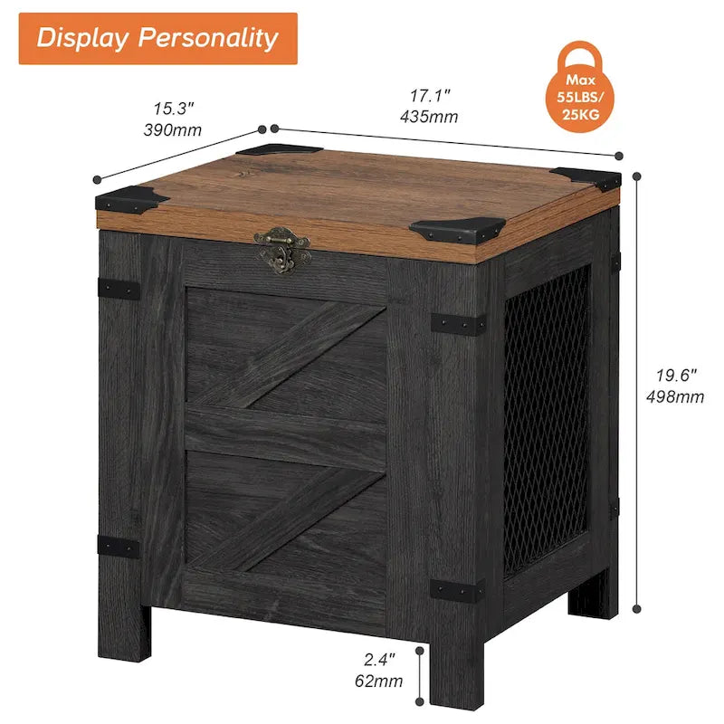 Table d'appoint relevable rétro industrielle grise, blanche et noire avec treillis en fer et coins métalliques
