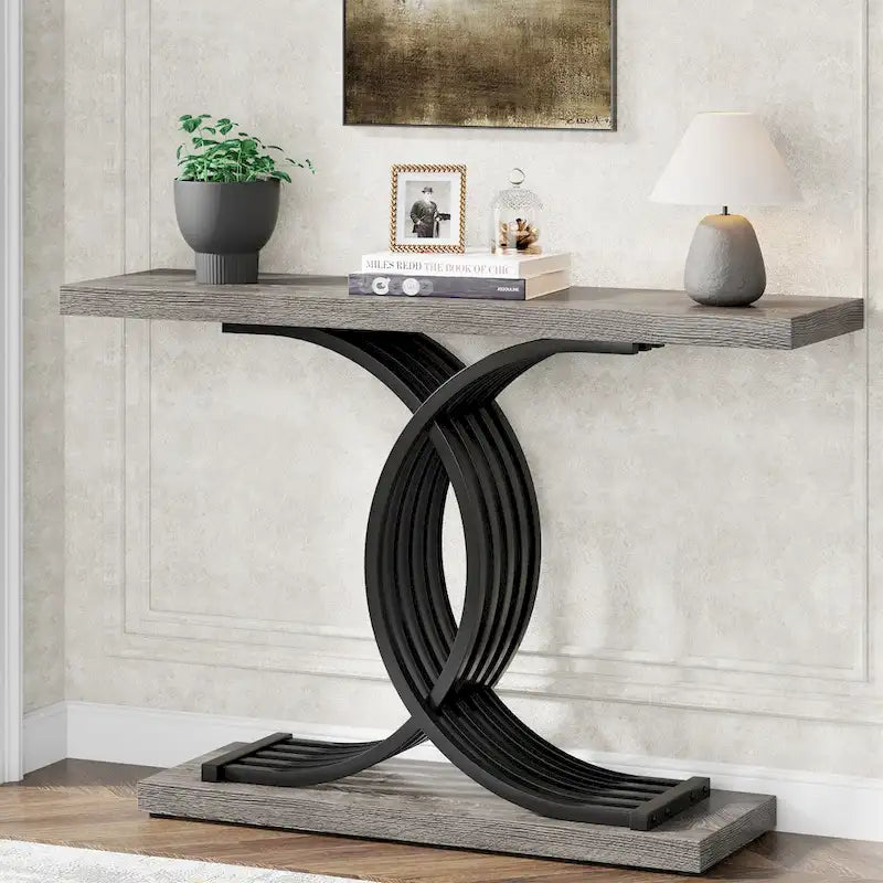 Table console en faux marbre 40 po avec cadre en métal – Blanc / Brun rustique / Noir / Gris – 1 pièce