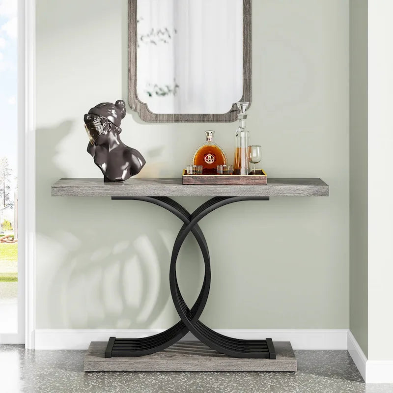 Table console en faux marbre 40 po avec cadre en métal – Blanc / Brun rustique / Noir / Gris – 1 pièce