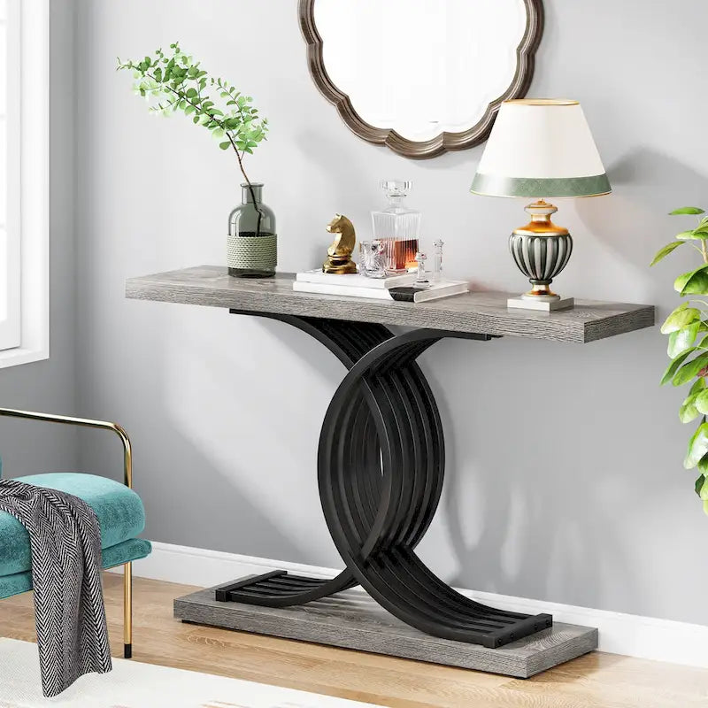 Table console en faux marbre 40 po avec cadre en métal – Blanc / Brun rustique / Noir / Gris – 1 pièce