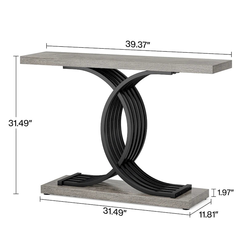 Table console en faux marbre 40 po avec cadre en métal – Blanc / Brun rustique / Noir / Gris – 1 pièce