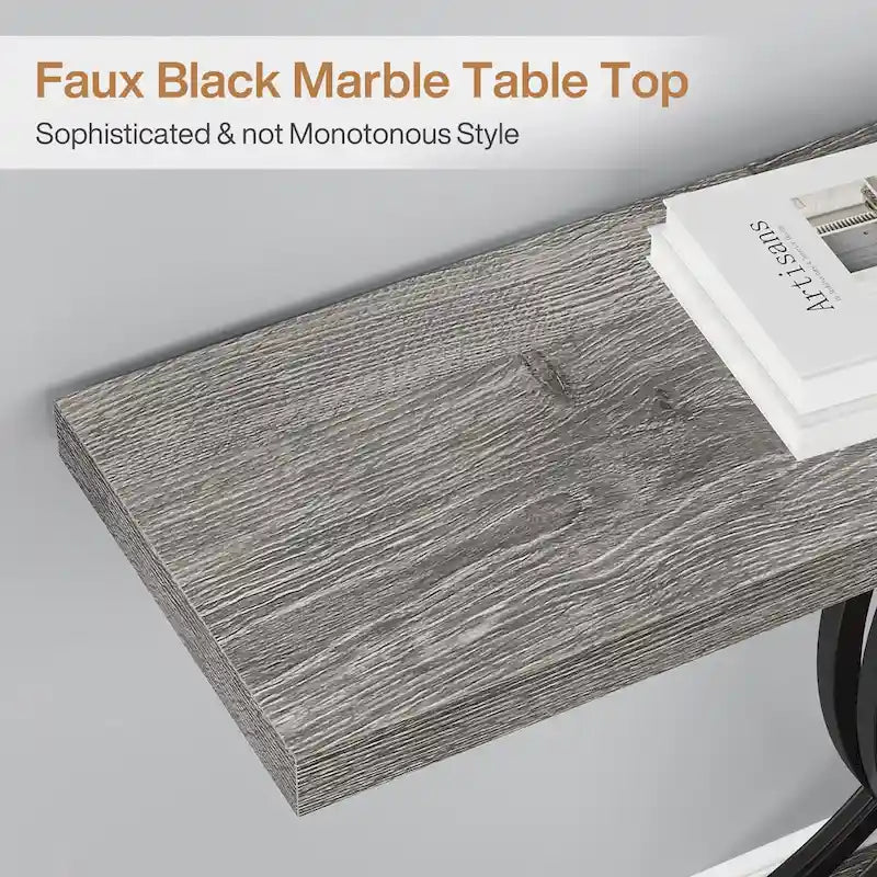 Table console en faux marbre 40 po avec cadre en métal – Blanc / Brun rustique / Noir / Gris – 1 pièce