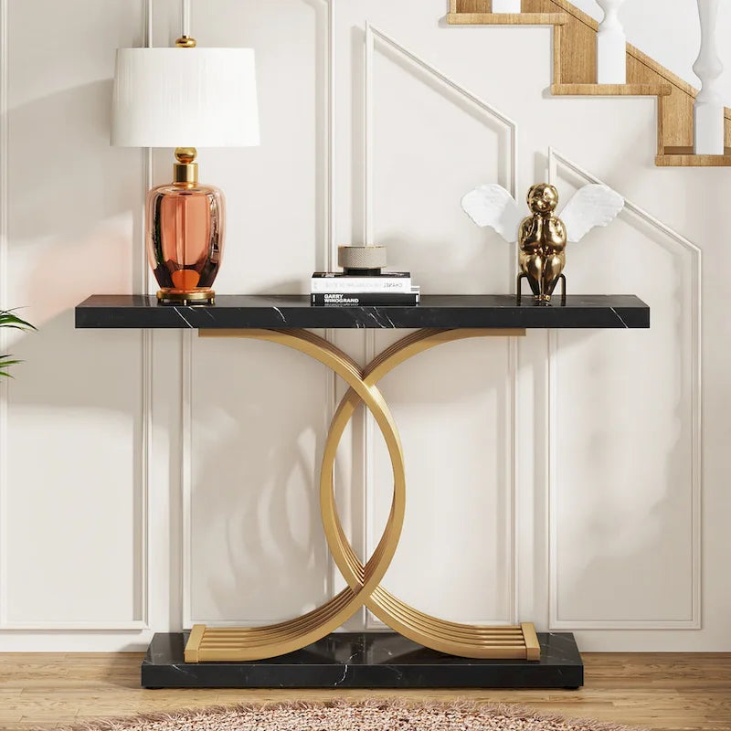 Table console en faux marbre 40 po avec cadre en métal – Blanc / Brun rustique / Noir / Gris – 1 pièce