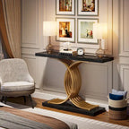 Table console en faux marbre 40 po avec cadre en métal – Blanc / Brun rustique / Noir / Gris – 1 pièce