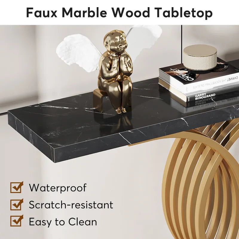 Table console en faux marbre 40 po avec cadre en métal – Blanc / Brun rustique / Noir / Gris – 1 pièce