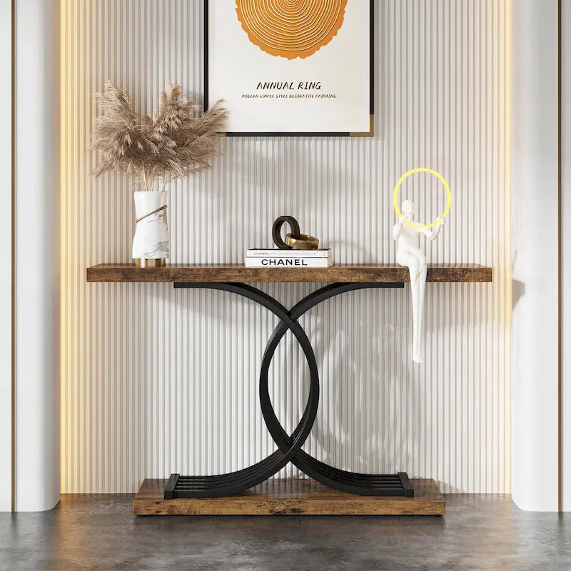 Table console en faux marbre 40 po avec cadre en métal – Blanc / Brun rustique / Noir / Gris – 1 pièce