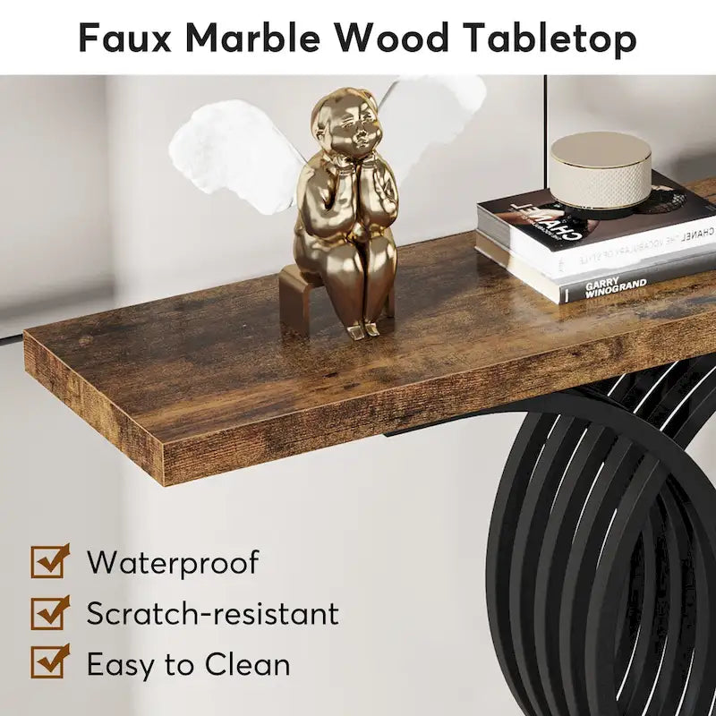 Table console en faux marbre 40 po avec cadre en métal – Blanc / Brun rustique / Noir / Gris – 1 pièce