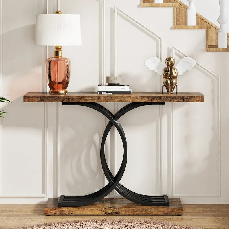 Table console en faux marbre 40 po avec cadre en métal – Blanc / Brun rustique / Noir / Gris – 1 pièce