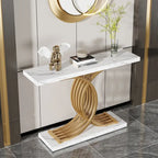 Table console en faux marbre 40 po avec cadre en métal – Blanc / Brun rustique / Noir / Gris – 1 pièce