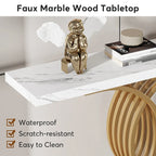 Table console en faux marbre 40 po avec cadre en métal – Blanc / Brun rustique / Noir / Gris – 1 pièce