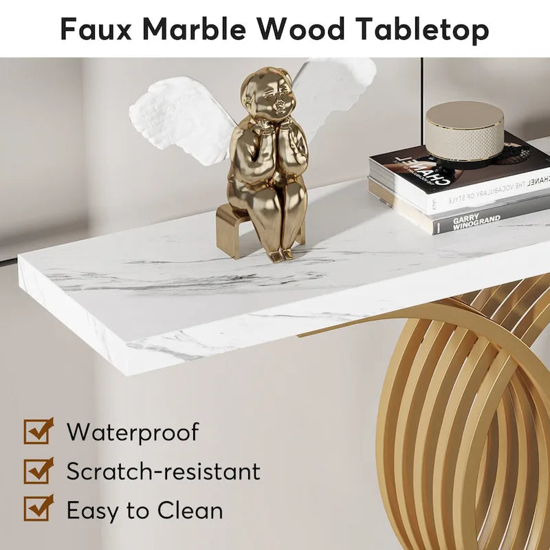Table console en faux marbre 40 po avec cadre en métal – Blanc / Brun rustique / Noir / Gris – 1 pièce