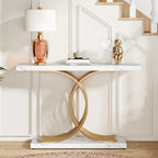 Table console en faux marbre 40 po avec cadre en métal – Blanc / Brun rustique / Noir / Gris – 1 pièce