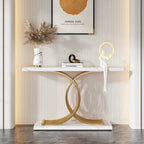 Table console en faux marbre 40 po avec cadre en métal – Blanc / Brun rustique / Noir / Gris – 1 pièce
