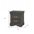 Table de chevet à 2 tiroirs en platine/bois gris avec poignées et pieds en métal