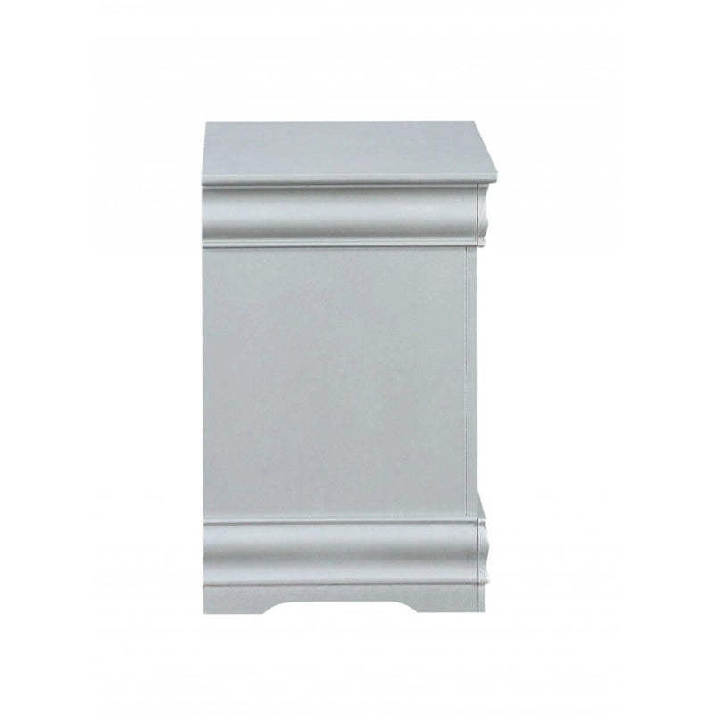 Table de chevet à 2 tiroirs en platine/bois gris avec poignées et pieds en métal
