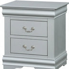 Table de chevet à 2 tiroirs en platine/bois gris avec poignées et pieds en métal