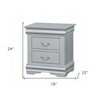 Table de chevet à 2 tiroirs en platine/bois gris avec poignées et pieds en métal