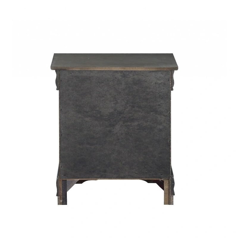 Table de chevet à 2 tiroirs en platine/bois gris avec poignées et pieds en métal