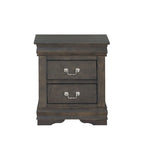 Table de chevet à 2 tiroirs en platine/bois gris avec poignées et pieds en métal