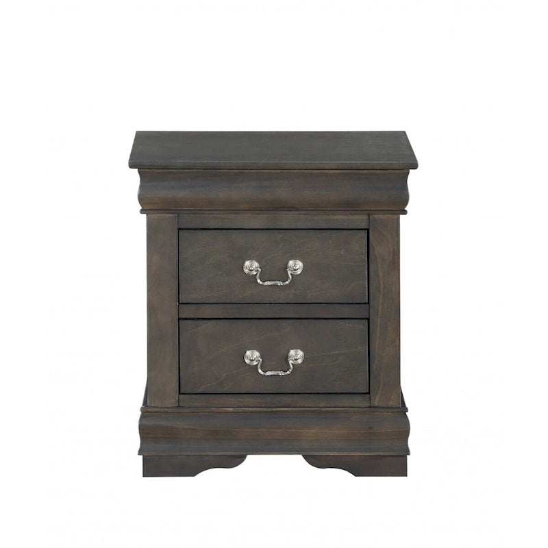 Table de chevet à 2 tiroirs en platine/bois gris avec poignées et pieds en métal