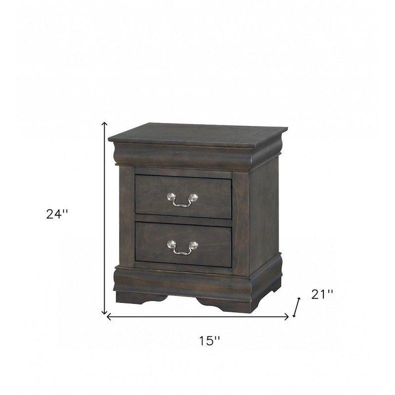 Table de chevet à 2 tiroirs en platine/bois gris avec poignées et pieds en métal