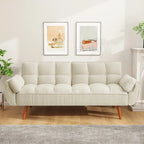 Canapé-lit futon en lin multicolore avec dossier capitonné divisé et dossier réglable – 2 places