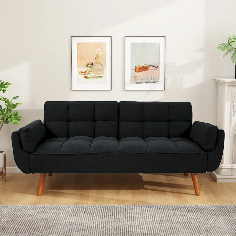 Canapé-lit futon en lin multicolore avec dossier capitonné divisé et dossier réglable – 2 places