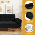 Canapé-lit futon en lin multicolore avec dossier capitonné divisé et dossier réglable – 2 places