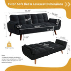 Canapé-lit futon en lin multicolore avec dossier capitonné divisé et dossier réglable – 2 places