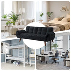 Canapé-lit futon en lin multicolore avec dossier capitonné divisé et dossier réglable – 2 places