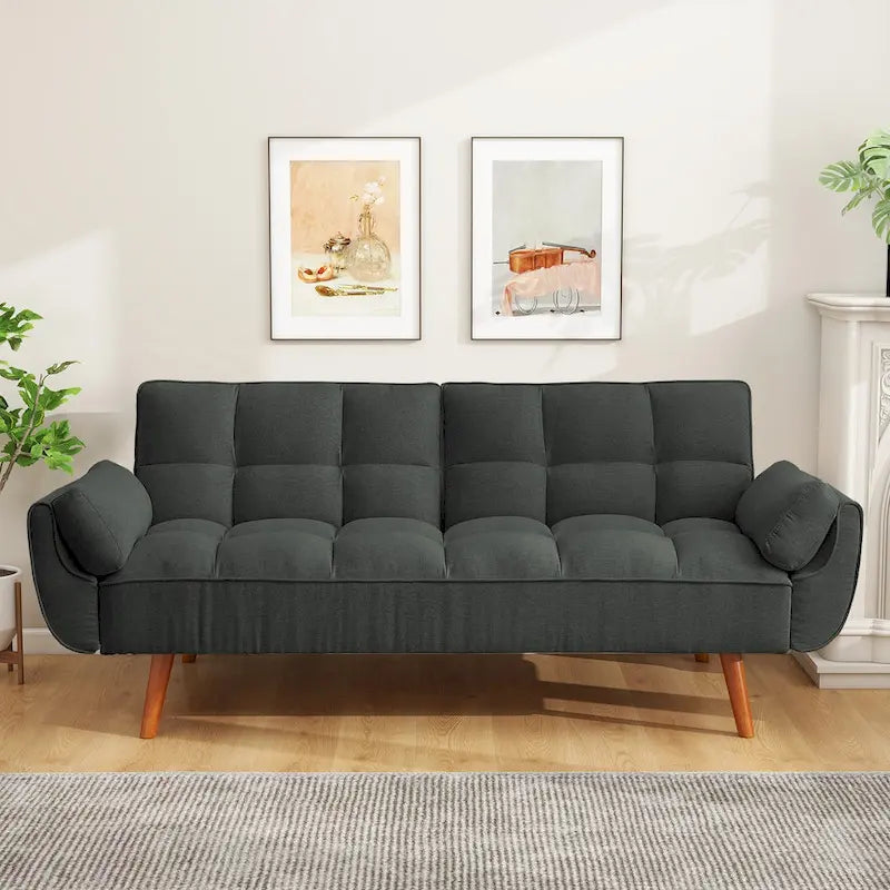 Canapé-lit futon en lin multicolore avec dossier capitonné divisé et dossier réglable – 2 places