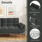 Canapé-lit futon en lin multicolore avec dossier capitonné divisé et dossier réglable – 2 places