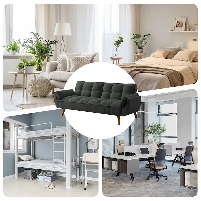 Canapé-lit futon en lin multicolore avec dossier capitonné divisé et dossier réglable – 2 places