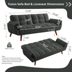 Canapé-lit futon en lin multicolore avec dossier capitonné divisé et dossier réglable – 2 places