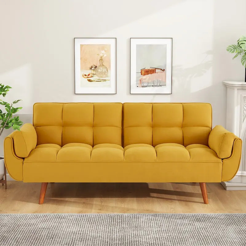 Canapé-lit futon en lin multicolore avec dossier capitonné divisé et dossier réglable – 2 places