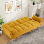 Canapé-lit futon en lin multicolore avec dossier capitonné divisé et dossier réglable – 2 places