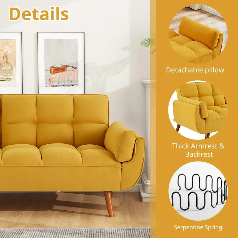Canapé-lit futon en lin multicolore avec dossier capitonné divisé et dossier réglable – 2 places