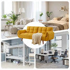 Canapé-lit futon en lin multicolore avec dossier capitonné divisé et dossier réglable – 2 places