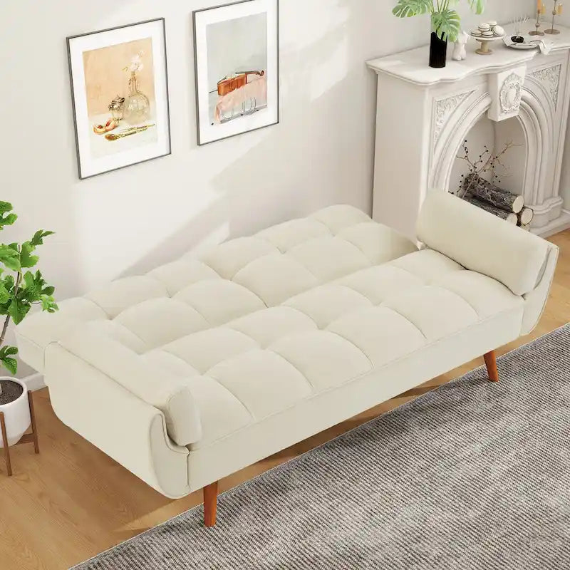 Canapé-lit futon en lin multicolore avec dossier capitonné divisé et dossier réglable – 2 places
