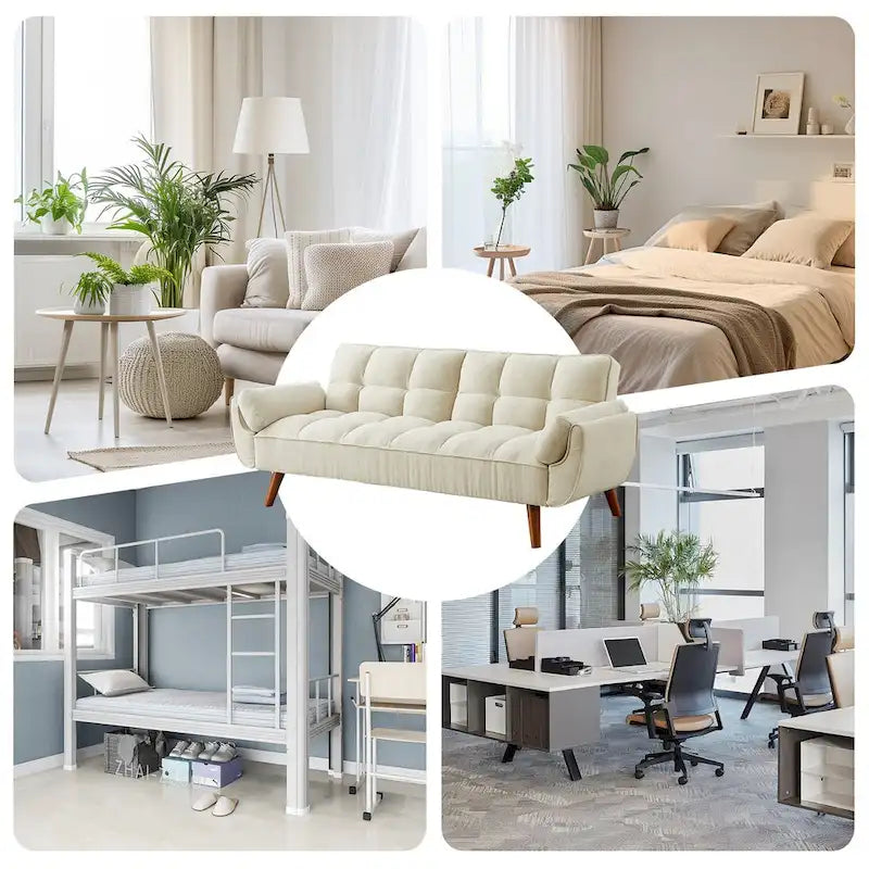 Canapé-lit futon en lin multicolore avec dossier capitonné divisé et dossier réglable – 2 places